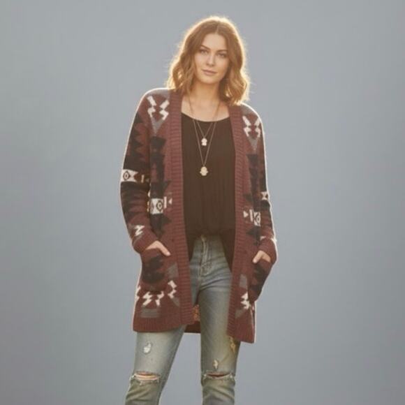 Jodifl Long Soft Knit Open Cardigan Size Sm Southwestern Geometric Aztec Boho - Picture 2 of 7